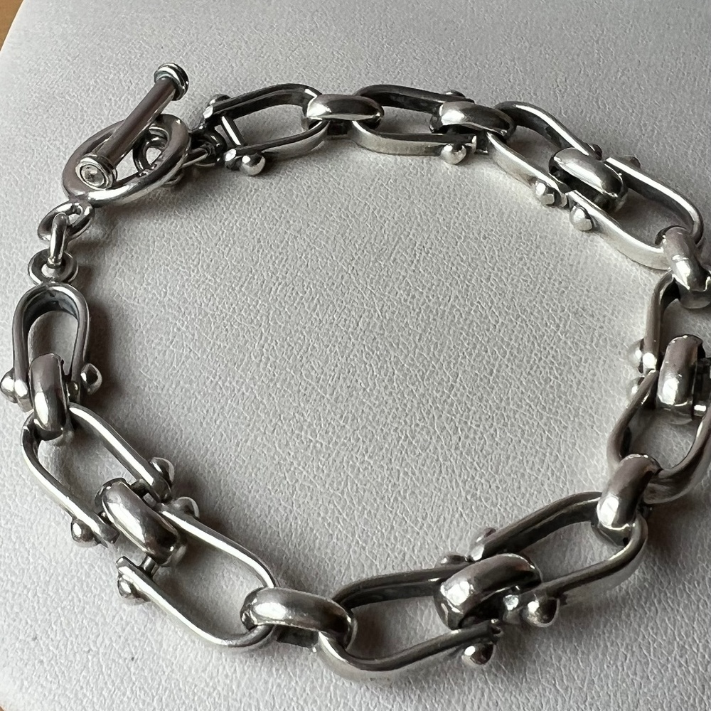 VINTAGE STIRRUP EQUESTRIAN TOGGLE U-SHAPE BALL BRACELET 925 SS HEAVY MEN WOMAN